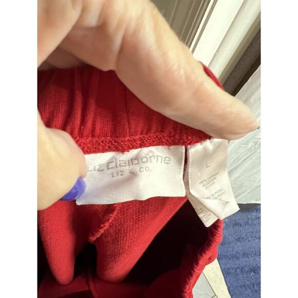 Liz Claiborne Red French Terry Pull On Wide Leg Pants Sz L - Picture 4 of 6
